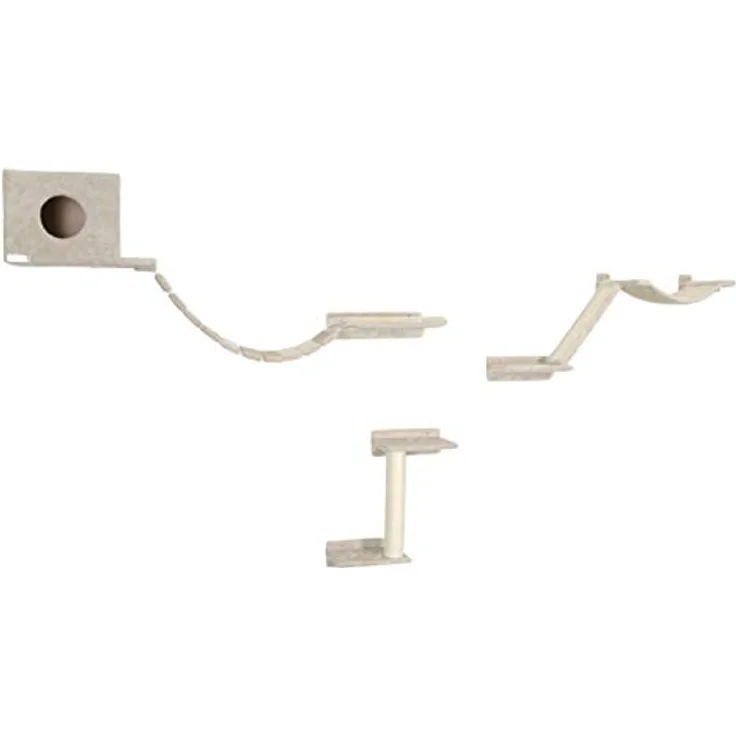 Kerbl Kletterwand „Mount Everest“ für Katzen, 9-teilig, 1x Rampe / 1x Hängematte / 1x Hängebrücke / 3x trittbrett / 1x Höhle / 1x Liegebrett / 1x Sisalsäule, Bis 10 kg, Beige