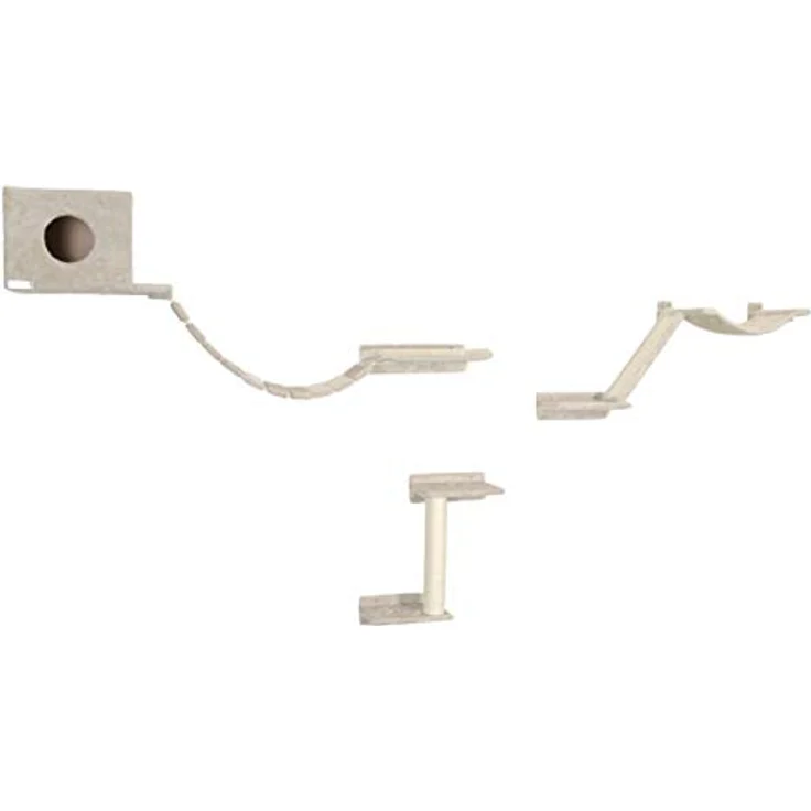 Kerbl Kletterwand „Mount Everest“ für Katzen, 9-teilig, 1x Rampe / 1x Hängematte / 1x Hängebrücke / 3x trittbrett / 1x Höhle / 1x Liegebrett / 1x Sisalsäule, Bis 10 kg, Beige – Bild 1