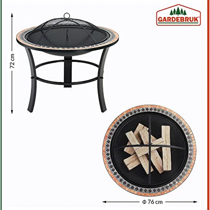 Deuba Feuerstelle Mosaik Sevilla rund 76 cm Feuerrost Funkenfluggitter Abdeckung Feuerschale Feuerkorb Steinoptik – Bild 8