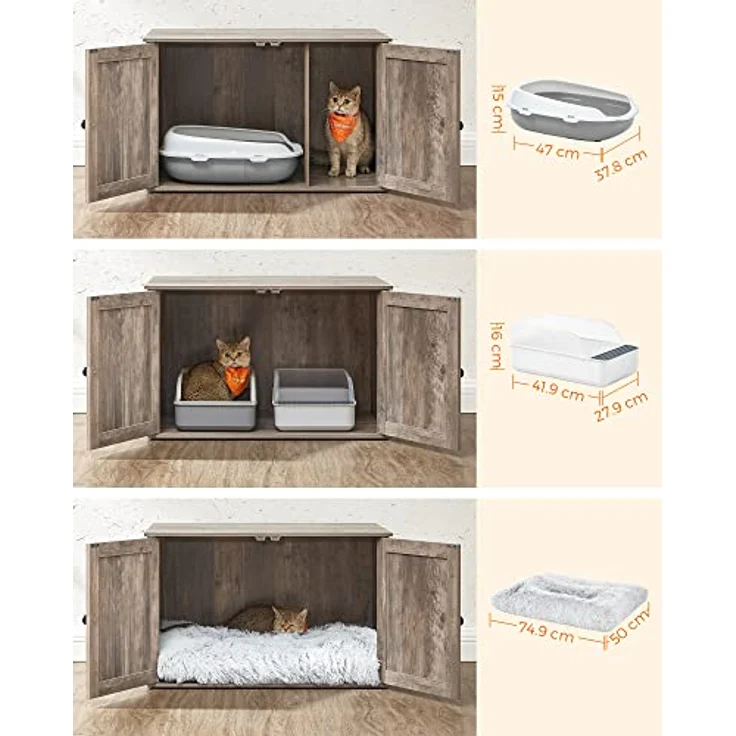 FEANDREA Katzentoilette, 80 x 53 x 49,2 cm, mit herausnehmbarer Trennwand, Vintagebraun-Braun - Preisvergleich – Bild 6
