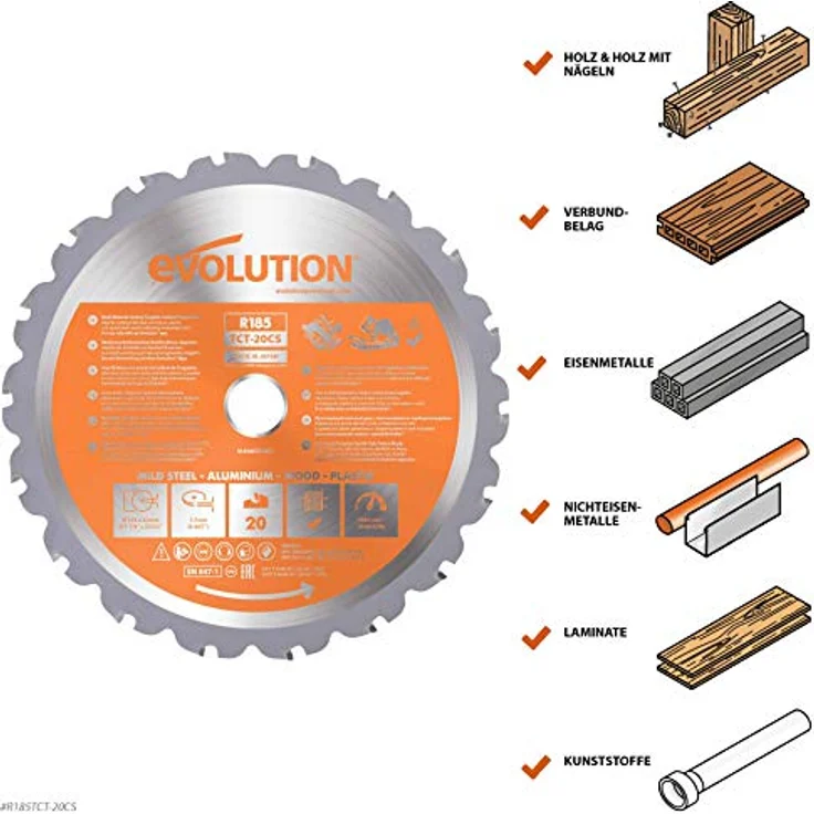 Evolution Power Tools - RAGE Mehrzweck-Sägeblatt mit Wolframkarbidbeschichtung, 185 mm – Bild 3
