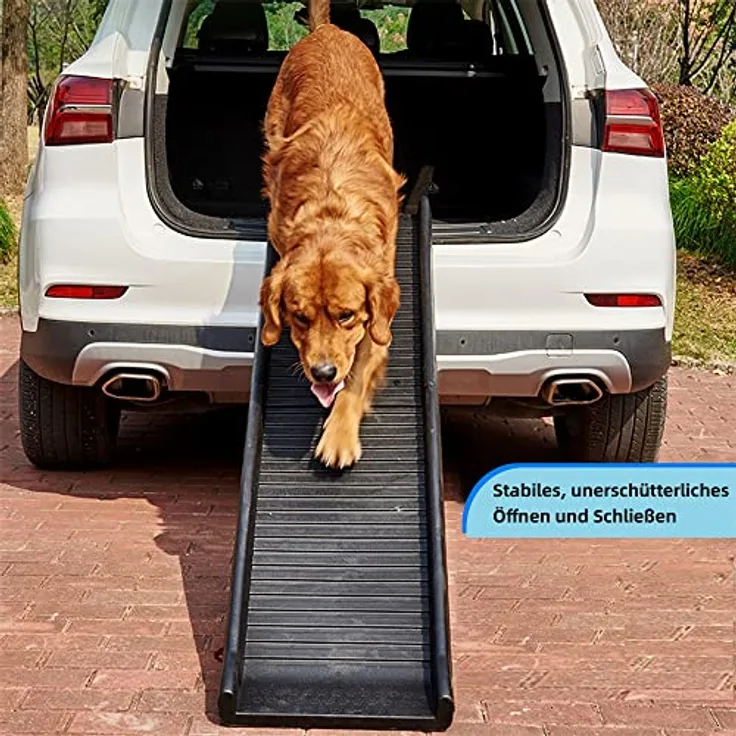 Melko Hunderampe 157,5 x 39,5 x 8,5 cm Kunststoff Hundetreppe mit Anti-Rutsch-Belag, klappbar