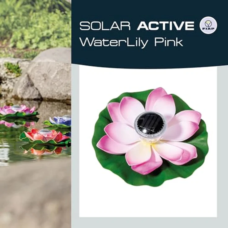 FIAP SOLAR ACTIVE WaterLily WHITE, schwimmende Seerose mit Solarbeleuchtung und LED, farbwechselnd, inklusive Akkubatterie, Teichbeleuchtung für Gartenteich und Pool, Ø 280 x 80 mm – Bild 5