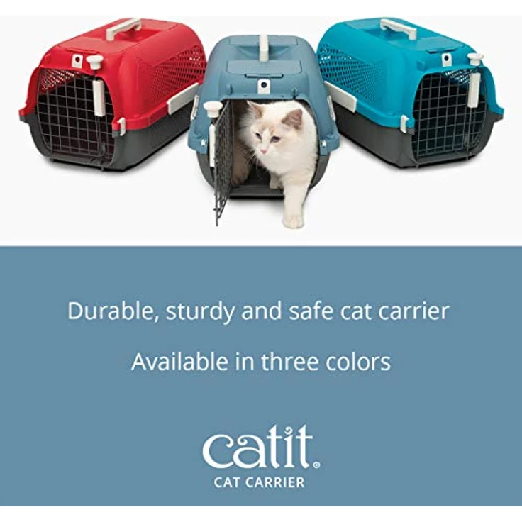 Catit Voyageur Transportbox, Tiertransportbox für Katzen mit Streichelklappe und Futternapf, blau-grau – Bild 2