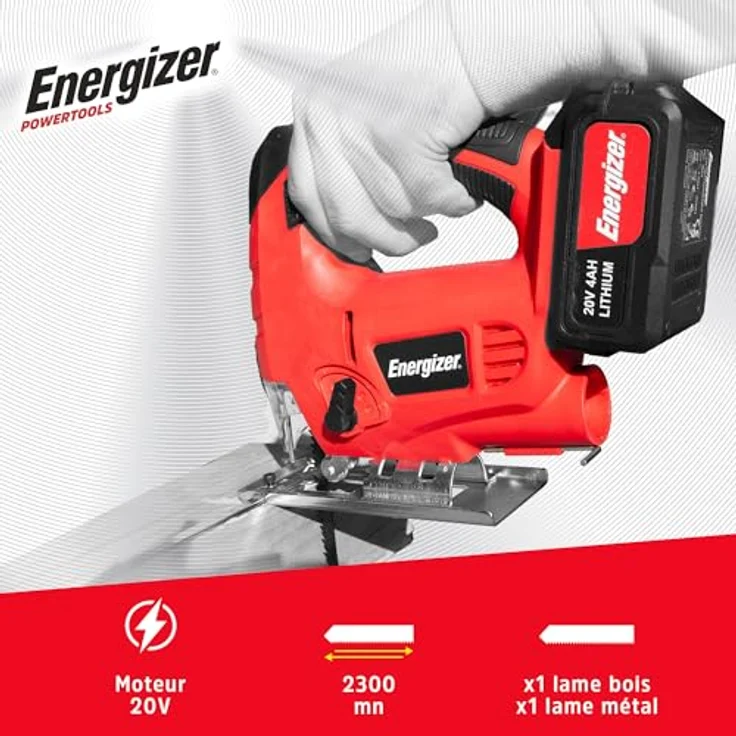Energizer Scie Sauteuse Sans Fil 20V, 230 CPM, für Holz (80mm) und Metall (6mm), werkzeugloser Klingenwechsel, integrierter Staubsammler, Zubehör inklusive, Batterie nicht enthalten – Bild 3