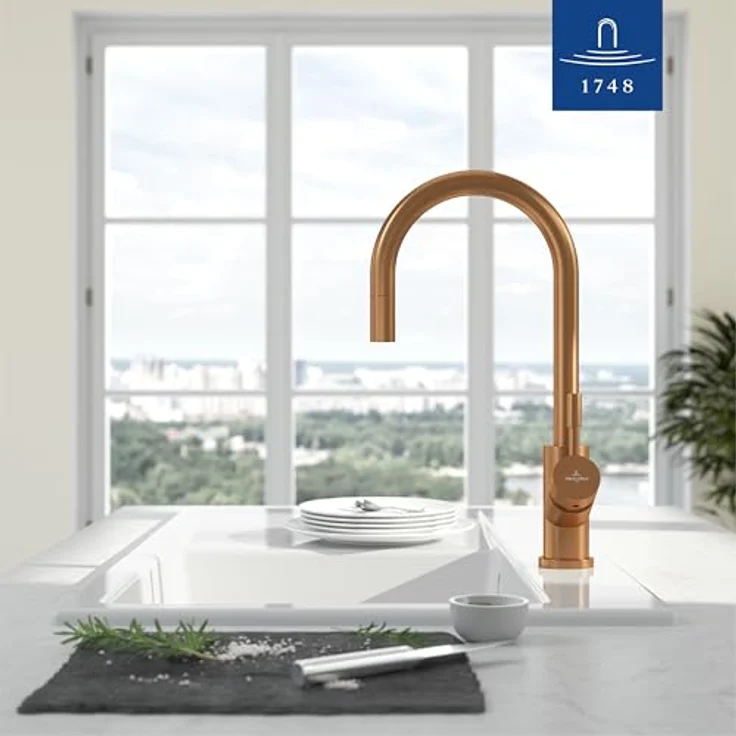 Villeroy & Boch Küchenarmatur Umbrella Flex, Einhebelmischer mit schwenkbarem Auslauf und Schlauchbrause, Bronze – Bild 6