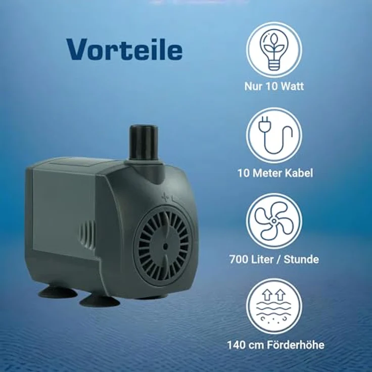 KERRY Salz-Wasserpumpe KEP750N – 700 L/H | nur 10 Watt | 10m Kabel | 140 cm Förderhöhe | schwarz/graue Teichpumpe/Aquariumpumpe/Springbrunnen-Pumpe – Bild 3