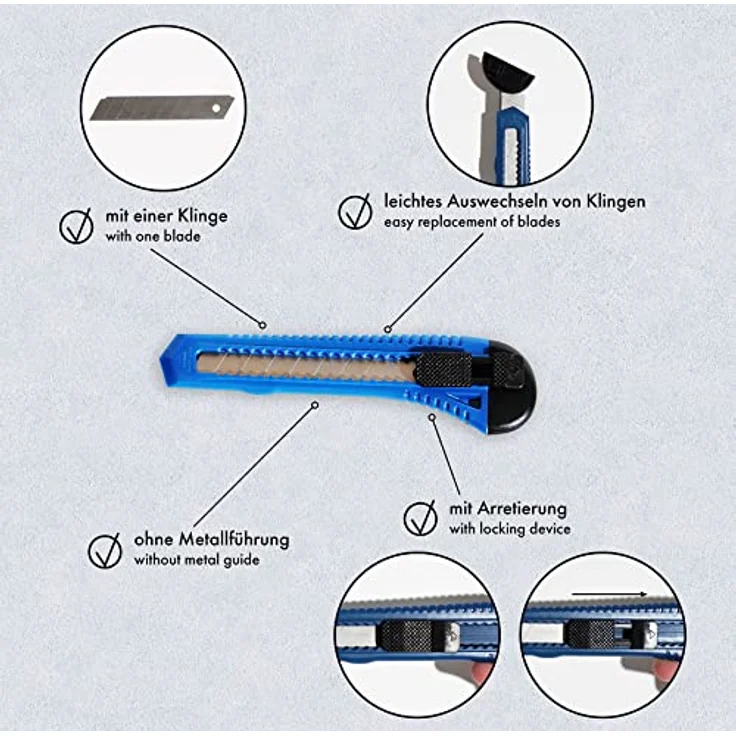 A.S. Création Cuttermesser, Abbrechmesser mit 18 mm Klinge, ergonomischer rutschfester Griff, blau/schwarz – Bild 2