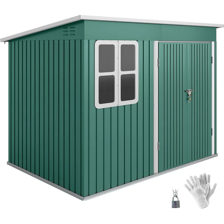 MH Handel GmbH Metallschuppen für Gartengeräte, 260 x 177 x 190 cm, mit Fenster und breiter Tür, Grün
