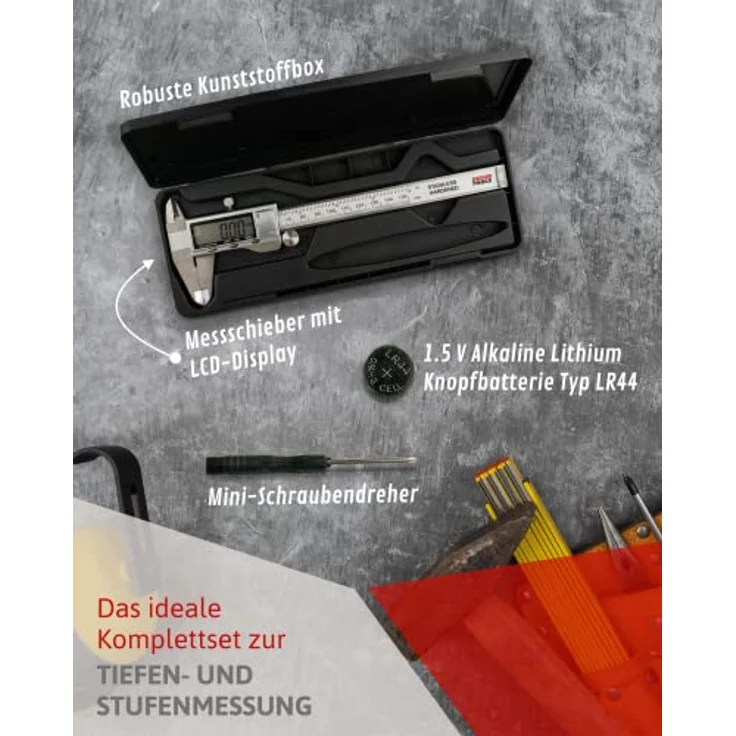 Red Tools Digitaler Messschieber - Schieblehre mit LCD-Display, Mini-Schraubendreher & Batterie - 0-150 mm / 0-6 Zoll - Ideal für Innen- und Außenmessung – Bild 2