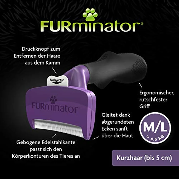 FURminator deShedding-Tool Katze Größe M/L Kurzhaar - Katzenbürste für mittelgroße bis große Katzen zur Entfernung der Unterwolle - Verbessertes Design – Bild 5