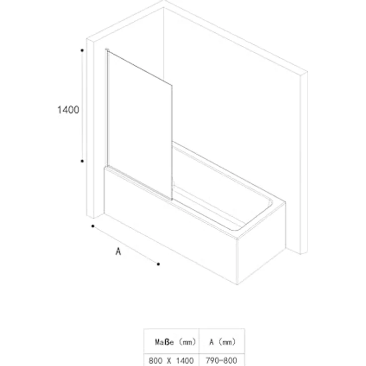 Mai&Mai Duschwand für Badewanne Sicherheitsglas mit NANO-Versiegelung 80x140cm Teilsatiniert Cortona201MS – Bild 8