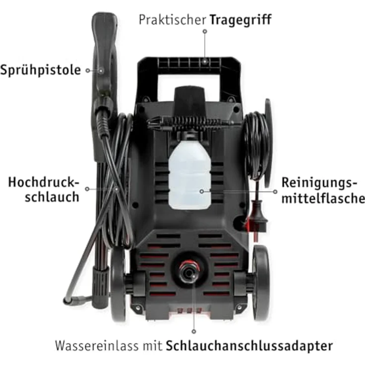 WALTER Hochdruckreiniger 230V 1400W, max 105bar, 6,5l-min, umfangreiches Zubehör, Einstellen der Strahlform – Bild 4