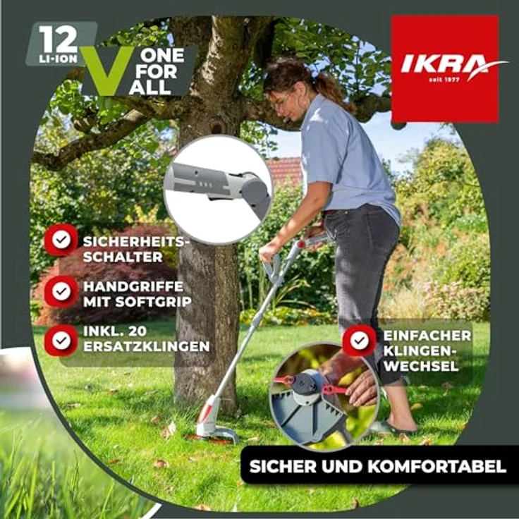 ikra GmbH Akku-Rasentrimmer IART 1224, 24 cm Arbeitsbreite, 12 Volt-Akku, kompakt & leicht mit 1,5 kg Gewicht – Bild 3