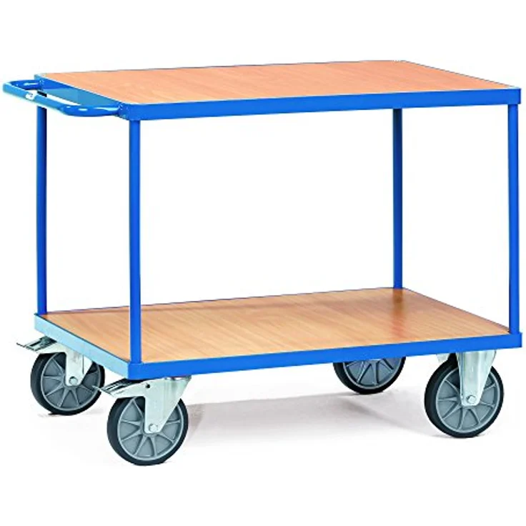 FETRA Tischwagen 2403, Stahlrohr-Transportwagen mit 2 Plattformen, pulverbeschichtet blau RAL 5007, Tragkraft 200 kg – Bild 2