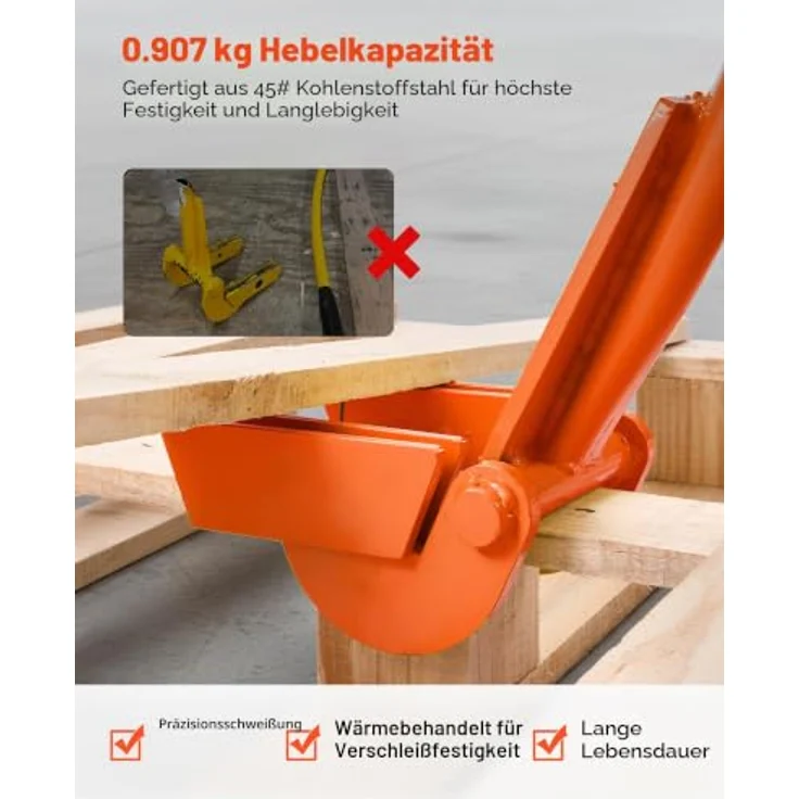 VEVOR Palettenbrecher 1120 mm, Palettenheber mit 907 kg Hebelwirkung, neigbarem Kopf, Handschuhen & Nagelzieher für Bodenbeläge, Rahmen und Gipskartonplatten – Bild 3