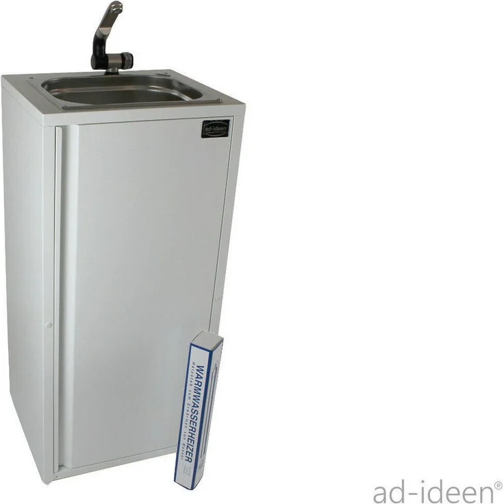 ad-ideen Mobiles Handwaschbecken 230V, Edelstahl Warmwasser mit Automatikwasserhahn, Farbe Weiß, ideal für Foodtruck und Imbiss