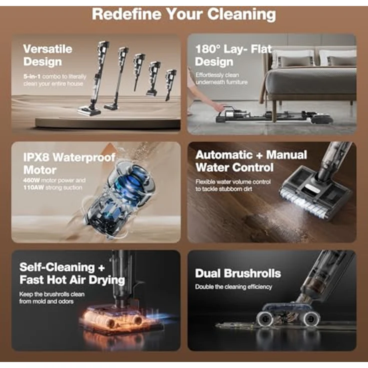 Jimmy PW11 Pro Max Nass Trockensauger Kabellos 460W Bodenreiniger 21kpa Akku Staubsauger mit Wischfunktion Doppelbürstenwalze Heißlufttrocknung Staubsensor Automatischer und Manueller Wassersprühung, Blau – Bild 2