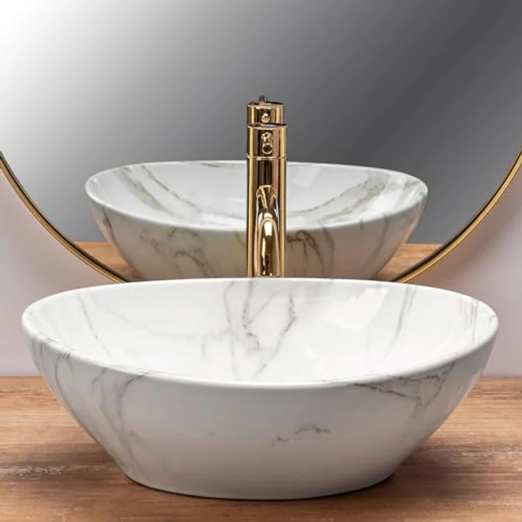 wohnwerk.idee Aufsatzwaschbecken Sofia Aiax Marmor Optik 41x34,5cm - Einzigartiges Muster in Naturstein-Imitation, Marke: wohnwerk.idee – Bild 4