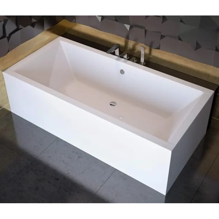 Besco BADLAND Badewanne QUADRO 190x90, Original Weiß Acryl, Komplettset mit Füßen und Chrom Automatik Ablaufgarnitur, Made in EU 3in1