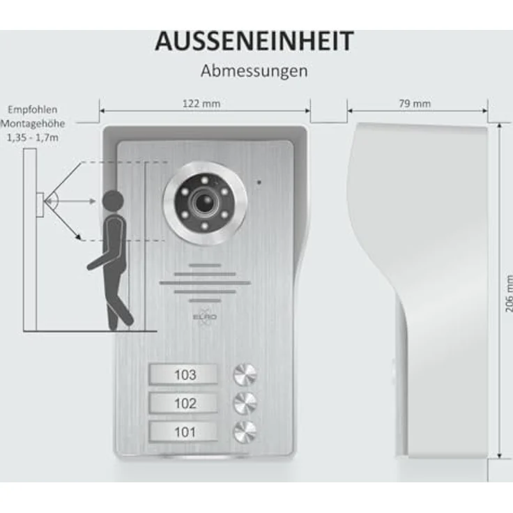 Elro IP 3 Familienhaus Video-Türsprechanlage, 6-tlg. mit Full HD Nachtsichtkamera, WLAN, Gegensprechanlage, vandalismusgeschützt, inklusive 3 Farbmonitoren – Bild 7