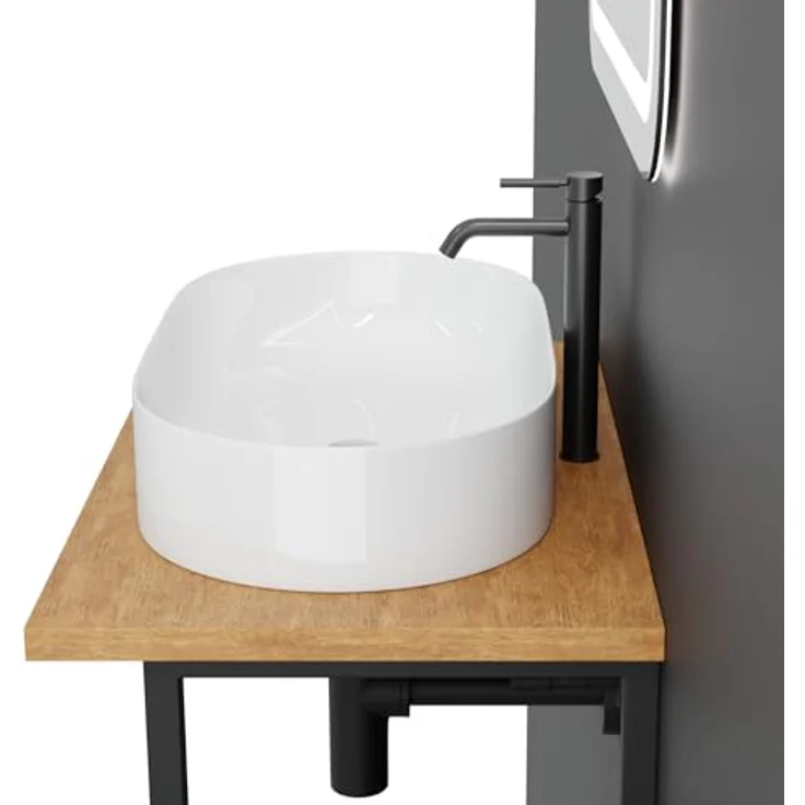 HAGO Aufsatzwaschbecken Keramik 60x38cm oval weiß schmaler Rand kratzfest Waschschale Becken – Bild 5