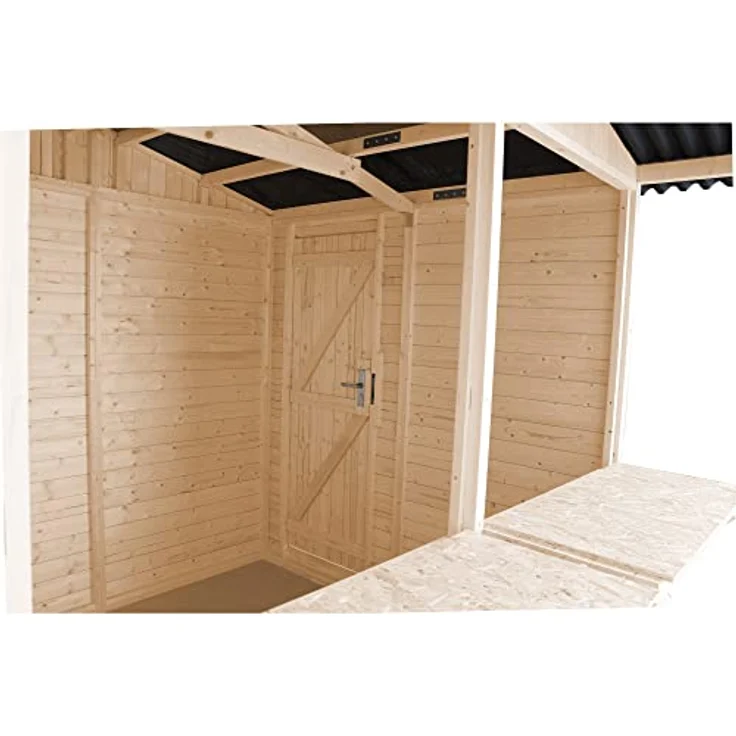 TIMBELA M149 Holz Gartenhaus, Marktbude Holz, Qualitäts Schiffslatten Kiefern Fichte Verkaufsstand Holzhaus mit Theke 200x200/4m2, große multifunktionale Garten-Bar Verkaufshütte Verkaufsstände – Bild 3