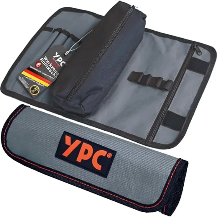 YPC VarioRoll M, rollbare Werkzeugtasche 36x25cm mit 2 Reißverschlusstaschen, 4 Steckfächern und 4 Schlaufen, wasserfestes Oxford 600D Polyester, ideal für Schraubendreher und Outdoor-Abenteuer