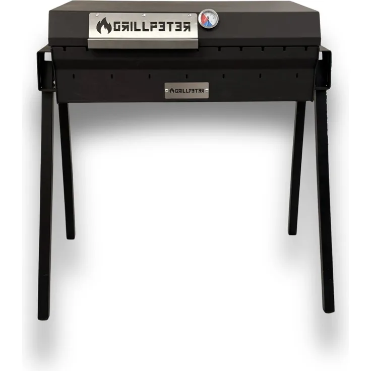 Grillpeter Mangal 5mm Bulat 70 Schaschlikgrill, Edelstahl-Deckel mit Thermometer, schwarz