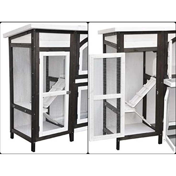 nanook Kaninchenstall Hasenstall XXL Meerschweinchenstall draußen Outdoor für 2 Hasen Volierendraht wetterfest Jumbo 138 x 48 x 109 cm, dunkelbraun/weiß – Bild 5
