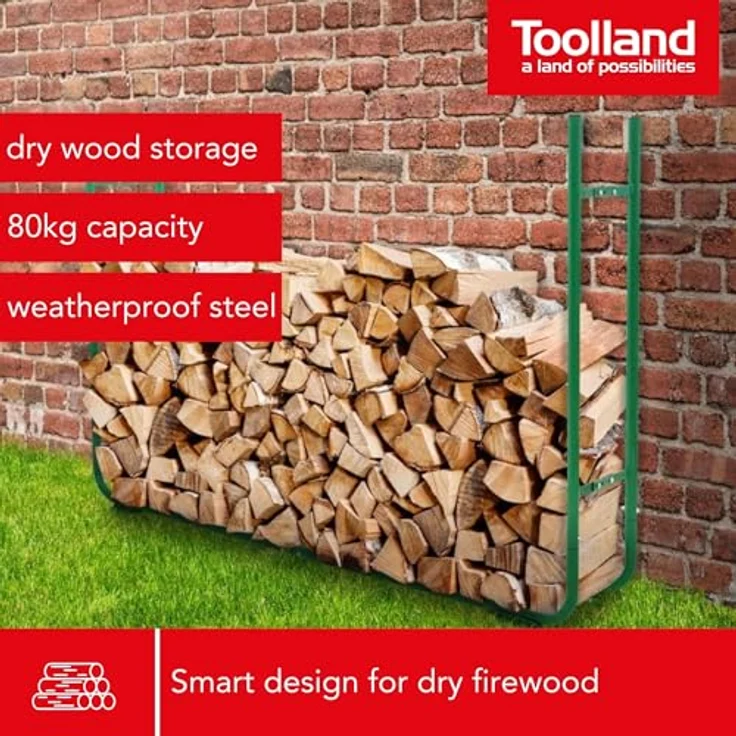 Toolland Verstellbares Holzregal für Brennholz, rostbeständig, 150-220 cm breit, 20-30 cm tief, 105 cm hoch, für drinnen und draußen, einfache Montage – Bild 2