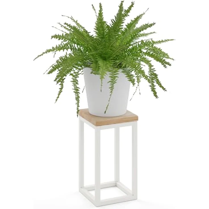 LAMO Manufaktur Blumenständer 30cm Pflanzenständer, Grauweiß Gestell, 100% Echtholz Massiv Platte, Natur Farbe – Bild 2