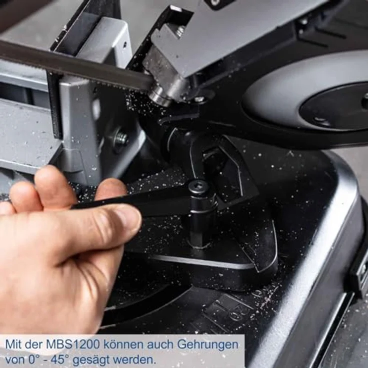 Scheppach MBS1200 Metallbandsäge Metallsäge Bandsäge inkl. Sägeband | 1200W Leistung | Schnitthöhe bis 127mm & Rohrschnitt bis Ø80mm | abnehmbarer Arbeitstisch | LED-Licht | Vario-Speed 0,7-2,4 m/s – Bild 2