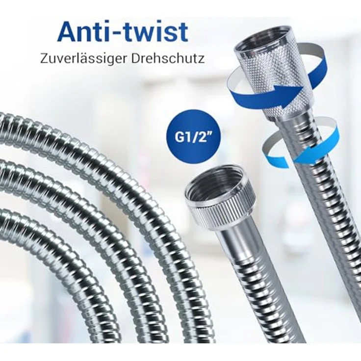 VIOKS Duschschlauch 160 cm, flexibler Brauseschlauch aus Edelstahl mit Knickschutz und einfacher Pflege – Bild 3
