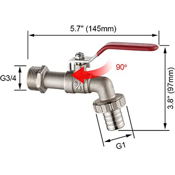 Ibergrif Garten Wasserhahn 3/4 zoll mit Gartenschlauch Adapter - Kugelhahn Frostsicher -10℃, High Temperature Resistance 120℃, Absperrhahn Tropffrei für Garten Regentonne, Wasserhahn Aussen Messing – Bild 3