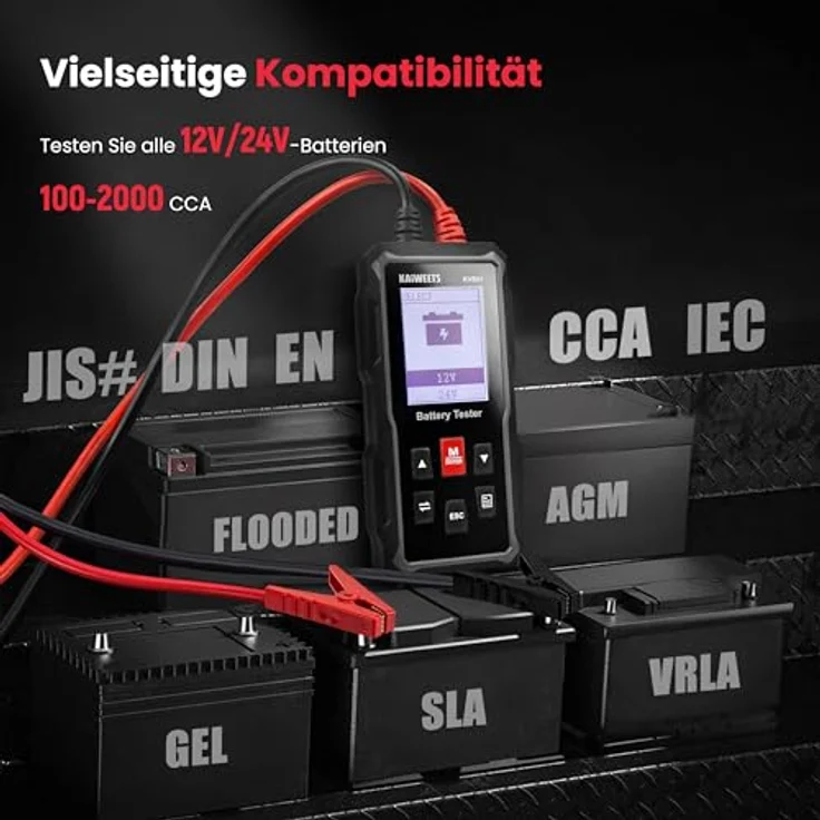 KAIWEETS KVB01 Batterietester KfZ 12V 24V, 100-2000CCA Autobatterietester Lasttester mit umfassender Batterieanalyse, für LKW Schiff SUV Boot – Bild 2