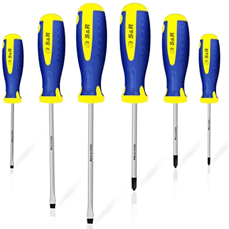 S&R Schraubendreher Set 6-tlg magnetisch, Kreuzschlitz PH und Schlitz SL, Power-Form Schraubendrehersatz, angepasster Ergo-Griff, mit hochlegierten S2 Spezialstahl Klingen – Bild 1