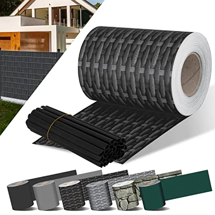 KESSER PVC Sichtschutzstreifen Sichtschutz Rolle Doppelstabmatten Zaun Blickdicht Wetterfest und Windschutz Zaunfolie Sichtschutz Garten Gartenzaun 35 m, Rattan-Anthrazit