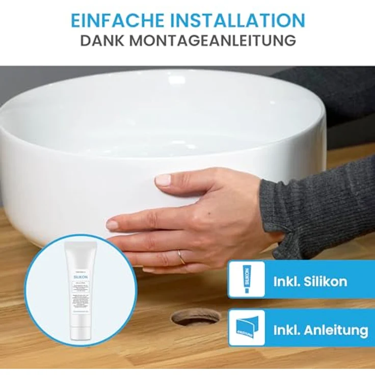 Bächlein Aufsatzwaschbecken Tamula, rundes Waschbecken aus hochwertiger Sanitärkeramik, strahlend weiß – Bild 3