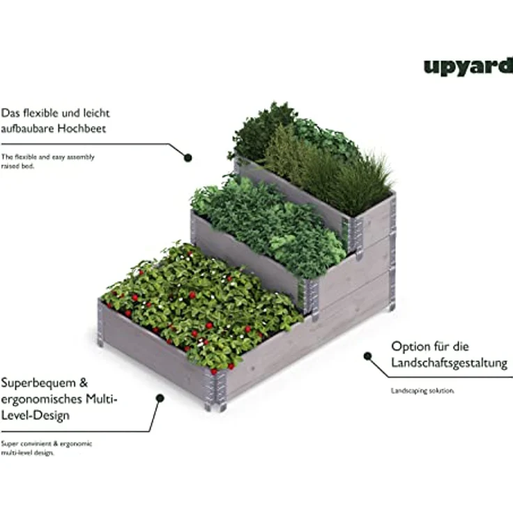 Upyard Stepped Bed - modernes Hochbeet aus Paletten - modulares, mehrstufiges Hochbeet aus Naturholz für Garten und Terrasse, 120x80x58,5, Grau – Bild 5