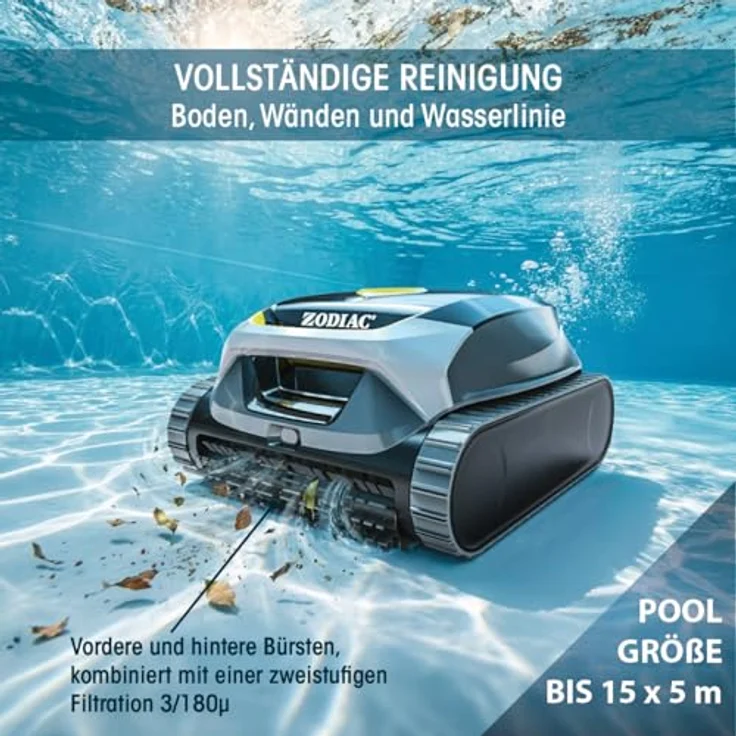 ZODIAC Akku‑Pool‑Roboter 'Freedom Lite', Wi‑Fi‑steuerbar mit 5 Reinigungsmodi und S-Pattern-Navigation, kabellos, für Einbau- und Aufstellpools – Bild 4