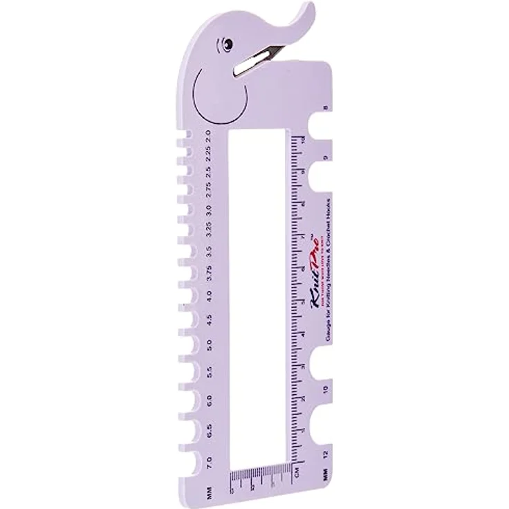 KnitPro 1099x Nadelmaß mit Garn Cutter und Lineal - Elefant lila,rosa 2,0 - 12mm : 10995 Lilac – Bild 4