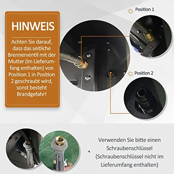 Outsunny Gasgrill BBQ Grillwagen mit 3 Brennern 1 Seitenbrenner Druckminderer Schläuche Schrank Multifunktion Stahl Schwarz 110 x 50 x 100 cm – Bild 4