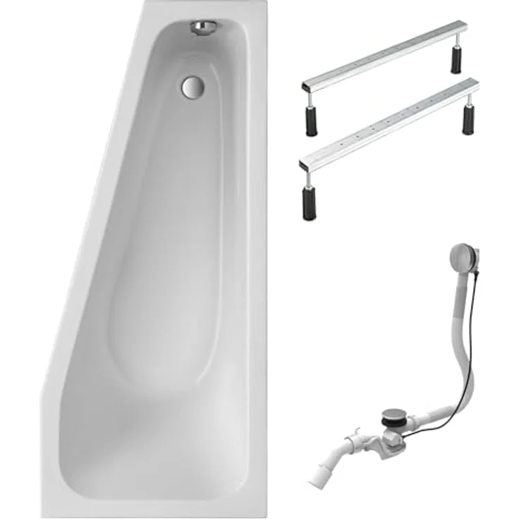 Schulte Raumsparbadewanne Riva, Version rechts, Weiß Sanitäracryl, 170x75 cm, inkl. Fußgestell und Ab- und Überlauf – Bild 1