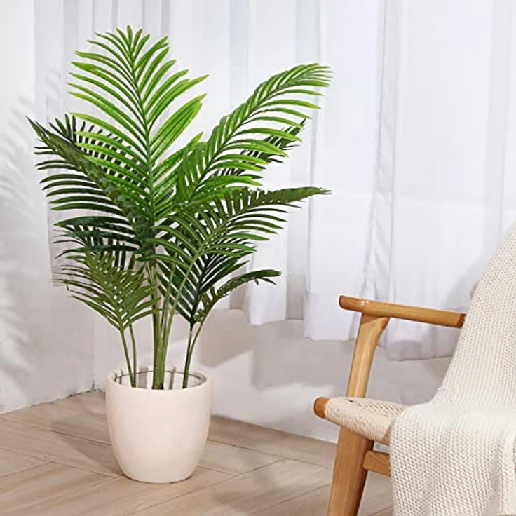 Fopamtri Künstliche Areca Palme 110 cm Künstliche Palme, 10 Zweige, für den Innen- und Außenbereich Moderne Dekoration Feaux Dypsis Lutescens Pflanze Topffamilie Einweihungsgeschenk, 2 Pack – Bild 3