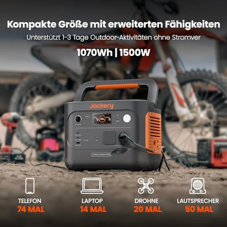 Jackery Explorer 1000 v2 Tragbare Powerstation, 1070Wh LiFePO4 Solargenerator, 1500W AC/100W USB-C Ausgang, 1 Std. Schnellladung - Outdoor Camping, Wohnmobil, Notfall – Bild 2
