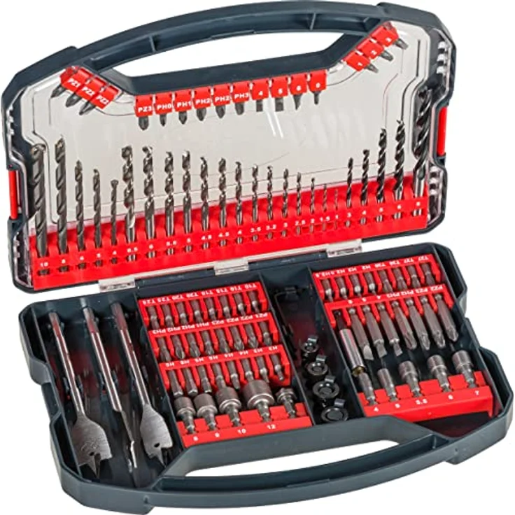 kwb Power-Box 101-tlg. Bohrer- und Bit-Set, bestehend aus Bits, Stecknüssen, Stein-Bohrer, Holz-Bohrer, Metall-Bohrer & Fräs-Bohrer in robuster Box mit Tragegriff – Bild 2