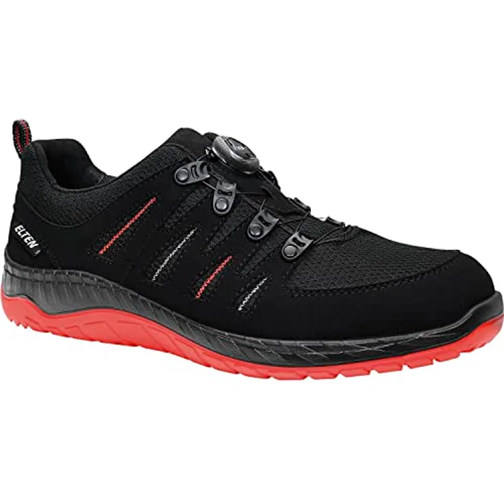ELTEN Sicherheitsschuhe MADDOX BOA black-red Low ESD S3, Damen und Herren, Textil, Stahlkappe, leicht, sportlich, Schwarz/Rot, Größe: 41