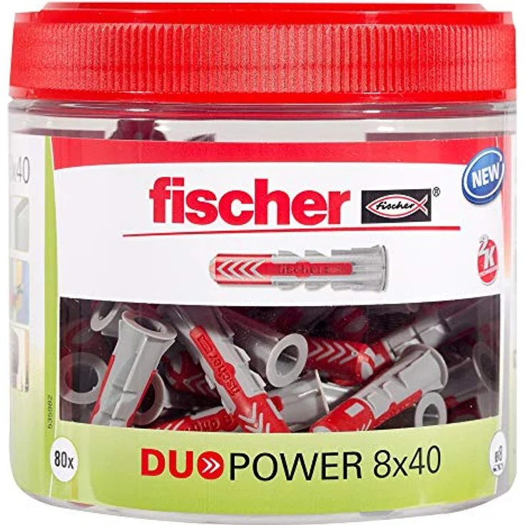fischer DuoPower 8 x 40, 80 Universaldübel in handlicher Runddose, leistungsstarker 2-Komponenten Kunststoffdübel für Beton, Ziegel, Stein und Gipskarton – Bild 1