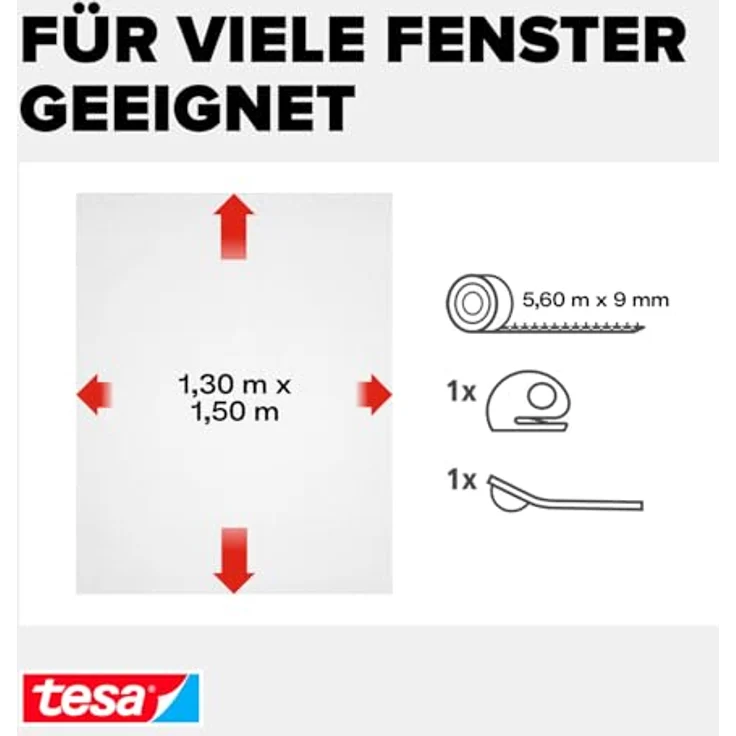 tesa Insect Stop COMFORT Fliegengitter für Fenster - Insektenschutz mit Klettband selbstklebend - Fliegen Netz ohne Bohren - weiß (leichter sichtschutz), 130 cm x 150 cm – Bild 3